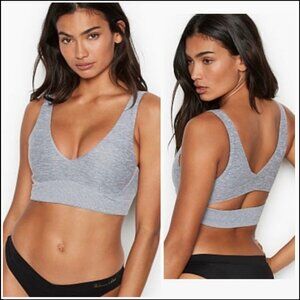 VS Incredible Essential Unlined Plunge Wireless Lounge Bra, Heather Grey, XL